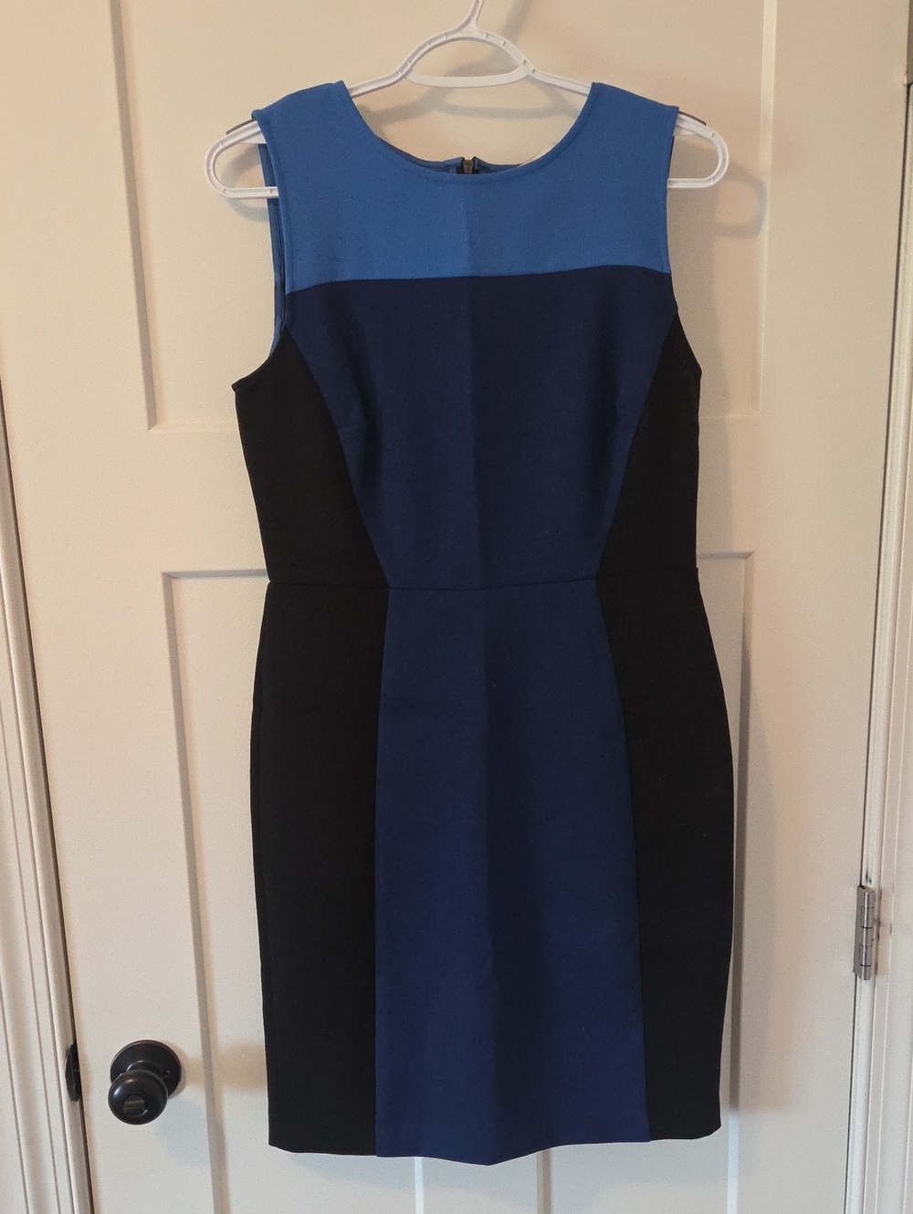 LOFT Blue and Black Sleeveless Colorblock Midi Dress